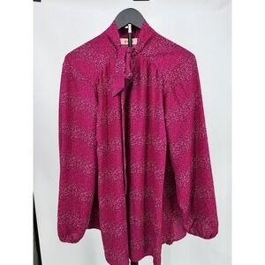 Evri Womens 3X Magenta Pink Abstract Dot Tie Neck Long Sleeve Blouse Top